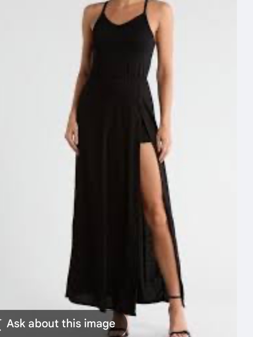 Go Couture Black High-Slit Spaghetti Strap Maxi Dress with Elastic Waist S